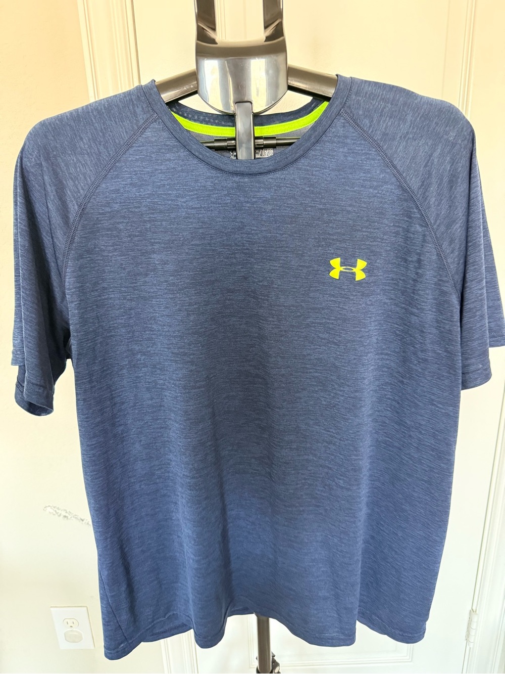 Under Armour Men's Heather Blue Short-Sleeve Performance Tee with Neon Logo